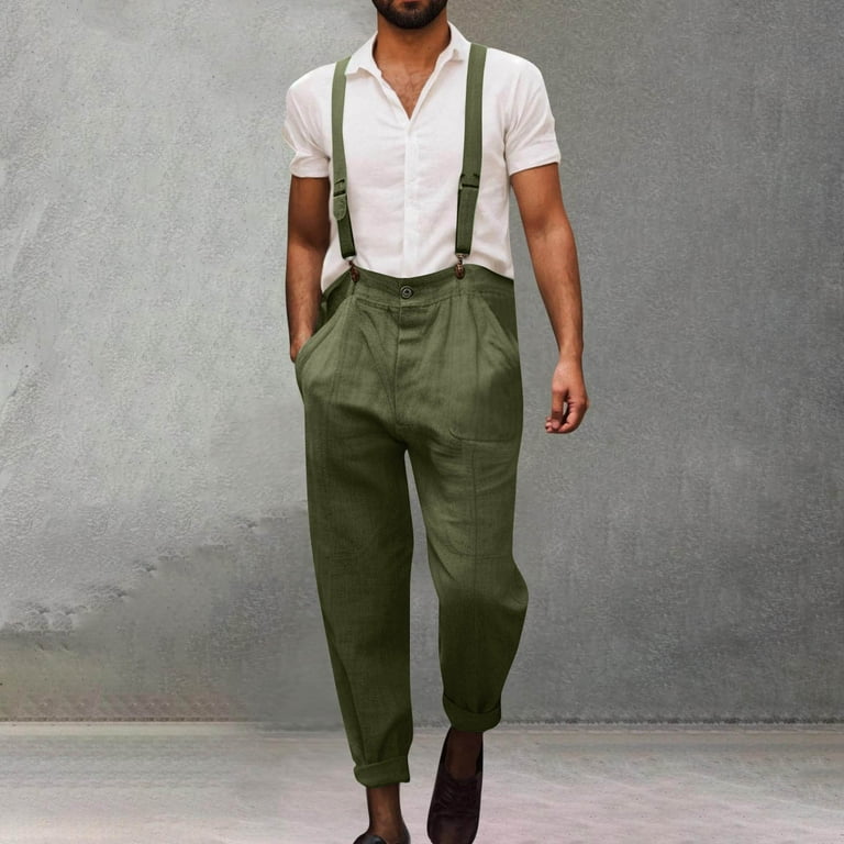 Men Olive Green Pants Romper Fashion Mens Romper Pants Mens Linen