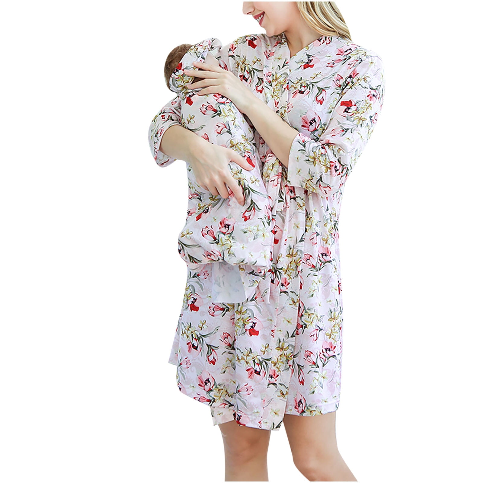 Lilgiuy Maternity Robe And Matching Baby Set Labor Delivery Robe And Swaddle Set Winter Clothes for 2022