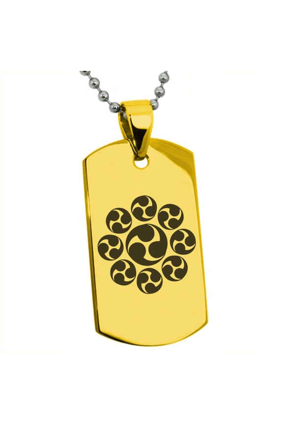 Stainless Steel Nagao Samurai Crest Engraved Dog Tag Pendant Necklace