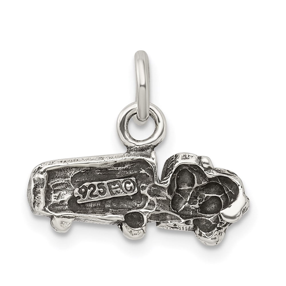 925 Sterling Silver Solid Oxidized Truck Charm 11x18mm Wide Pendant Necklace for Women - 1.7 Grams