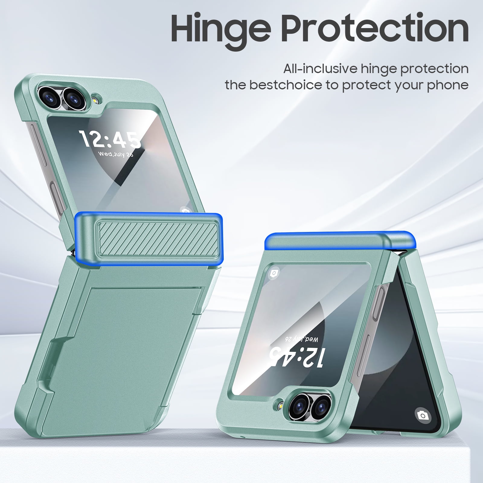 Oupeigar for Samsung Galaxy Z Flip 6/7FE Phone Case with Card Holder[RFID Blocking],Hinge Protection,Screen Protector,Shockproof Case-Mint Green