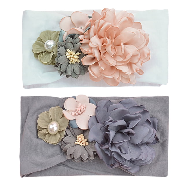 2 Pcs Bandeau Bébé Mode Fleur Perle Décor Turban Bandeau Cheveux Bébé