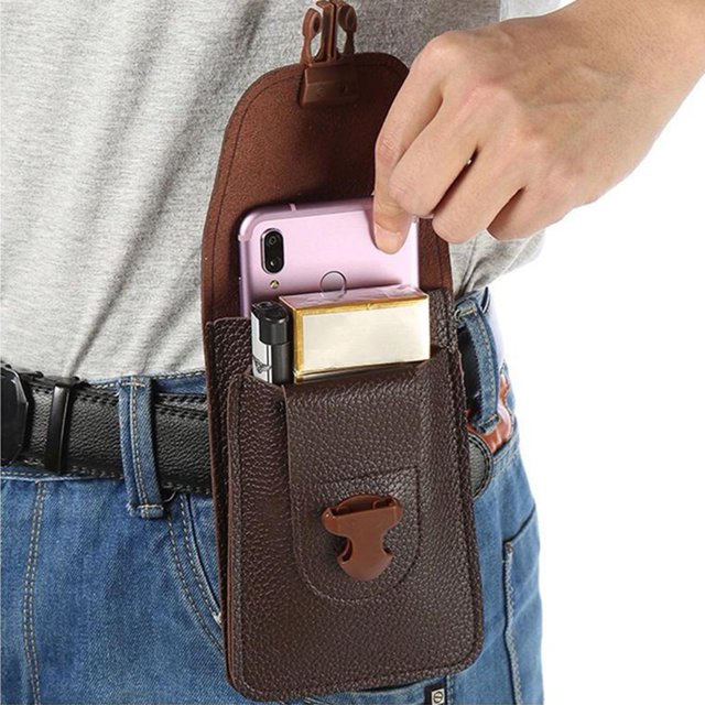 Bolsa 5 uds., riñonera de cuero para hombre, monedero para teléfono, patrón de lichi, riñonera (marrón) Tmvgtek Para estrenar