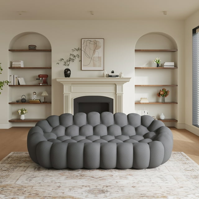 The Magic Home Canapé Courbe à Bulles 3 Places de 99 Pouces, Gris Foncé