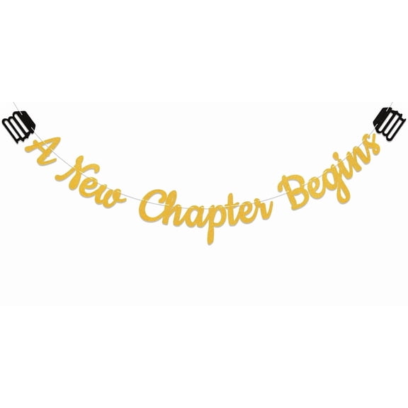 A New Chapter Begins Banner - Book Themed Baby Shower Party Decorations, Reading Party Decorations, Welcome Baby/Graduation Party Supplies Gold Glitter
