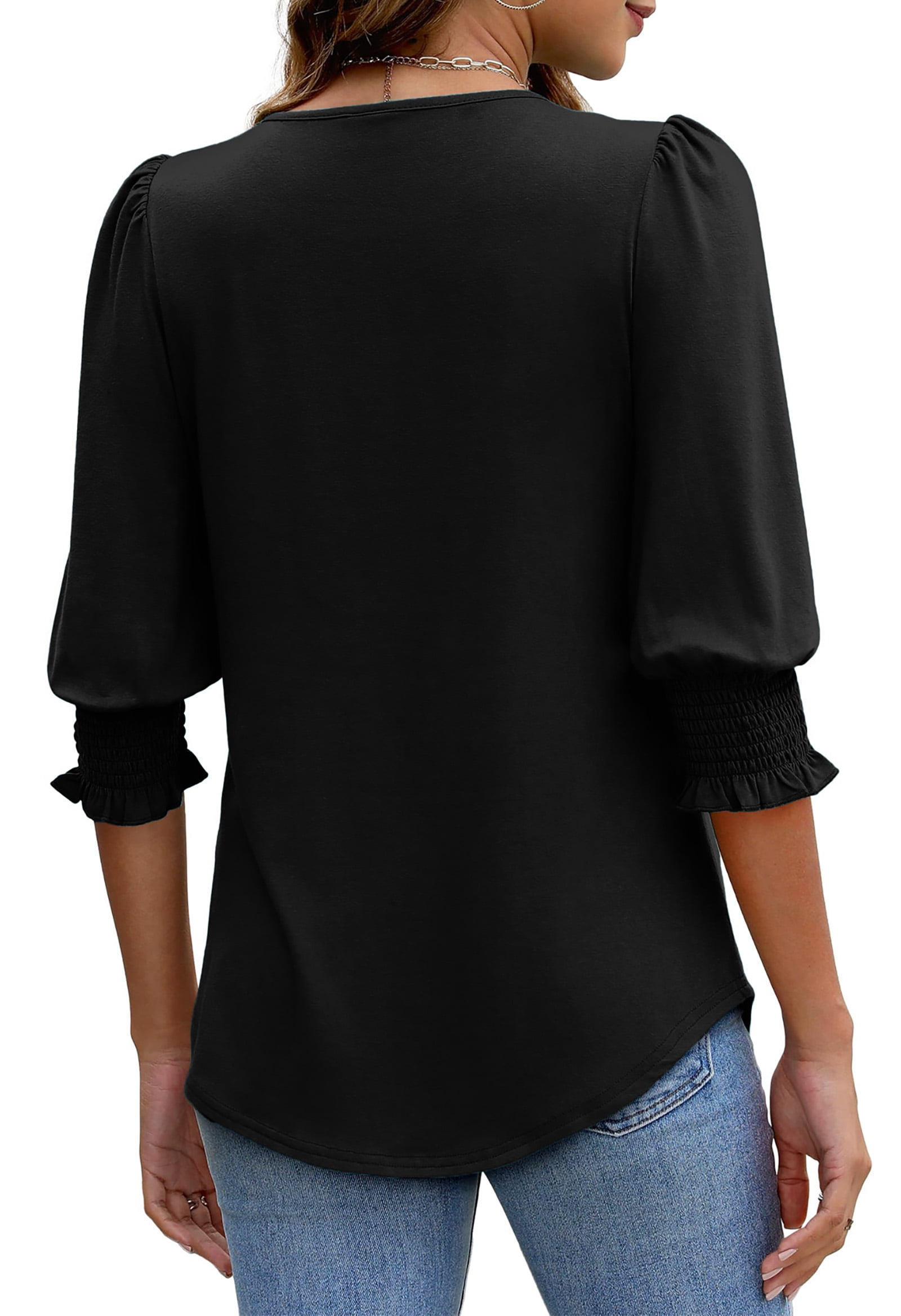 Fantaslook Blouses for Women Dressy Casual 3/4 Length Sleeve Womens Tops with Smocked Cuffs Fashion Shirts