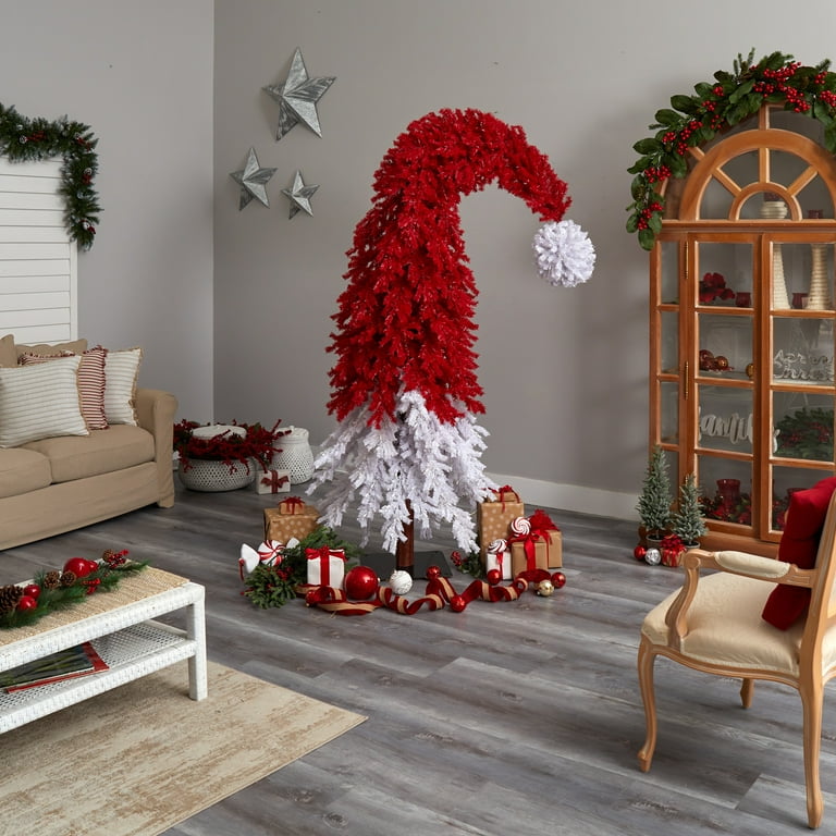Nearly Natural 9ft. Holiday Red Santa Hat Christmas Tree with 600