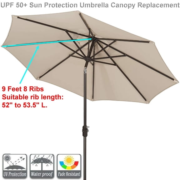 Patio Umbrella Replacement Canopy for 9ft 8 Ribs Sun Protection UPF 50  Replacement Umbrella Canopy. Beige Sunbrella Fabric