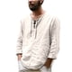 thumbnail image 1 of Camisa de blusa casual de manga larga con cuello en V para hombre Pompotops  oipoqjl8522, 1 of 3