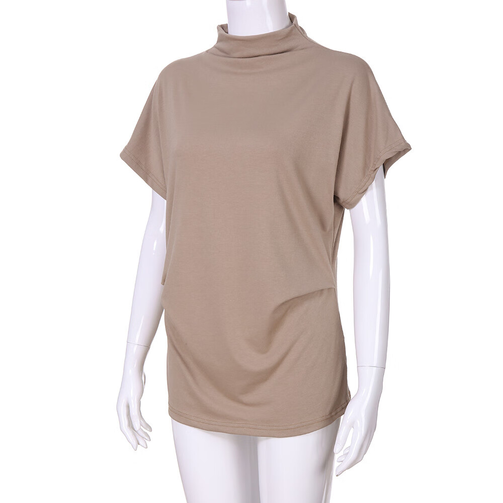 Nomeni Women Turtleneck Short Sleeve Cotton Solid Casual Blouse Top T ...