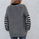 thumbnail image 4 of Abrigo de mujer a rayas con botones - Cárdigan de punto con mangas farol y cuello en V negro, 4 of 6
