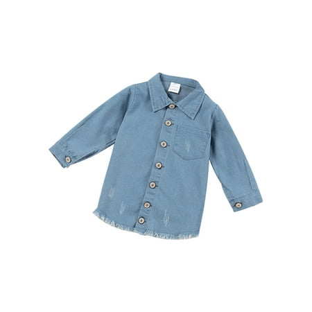 

AvoDovA Kid Girl Coat Long Sleeve Denim Lapel Buttons Long Cardigan Dress Fall Loose Tops 3-4 Years