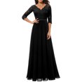 thumbnail image 4 of xkwyshop Women's Lace V Neck Mid-Sleeve Backless Back Zipper Split Party Maxi Long Dress Black L, 4 of 5