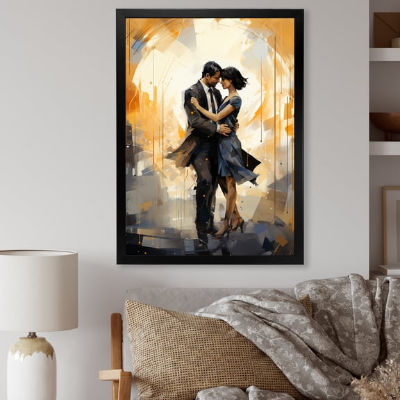 Designart "Black Art Deco Ballet Dance Couple I" Fashion Framed Wall Art - Glam Black Ballet Hallway Framed Wall Art Decor