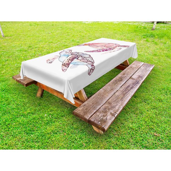 Turtle Outdoor Tablecloth, Hand Painted Watercolor Artwork of Two Turtles Pastel Cute Underwater Theme, Decorative Washable Fabric Picnic Tablecloth, 58 X 104 Inches, Pink Fuchsia Purple, by Ambesonne