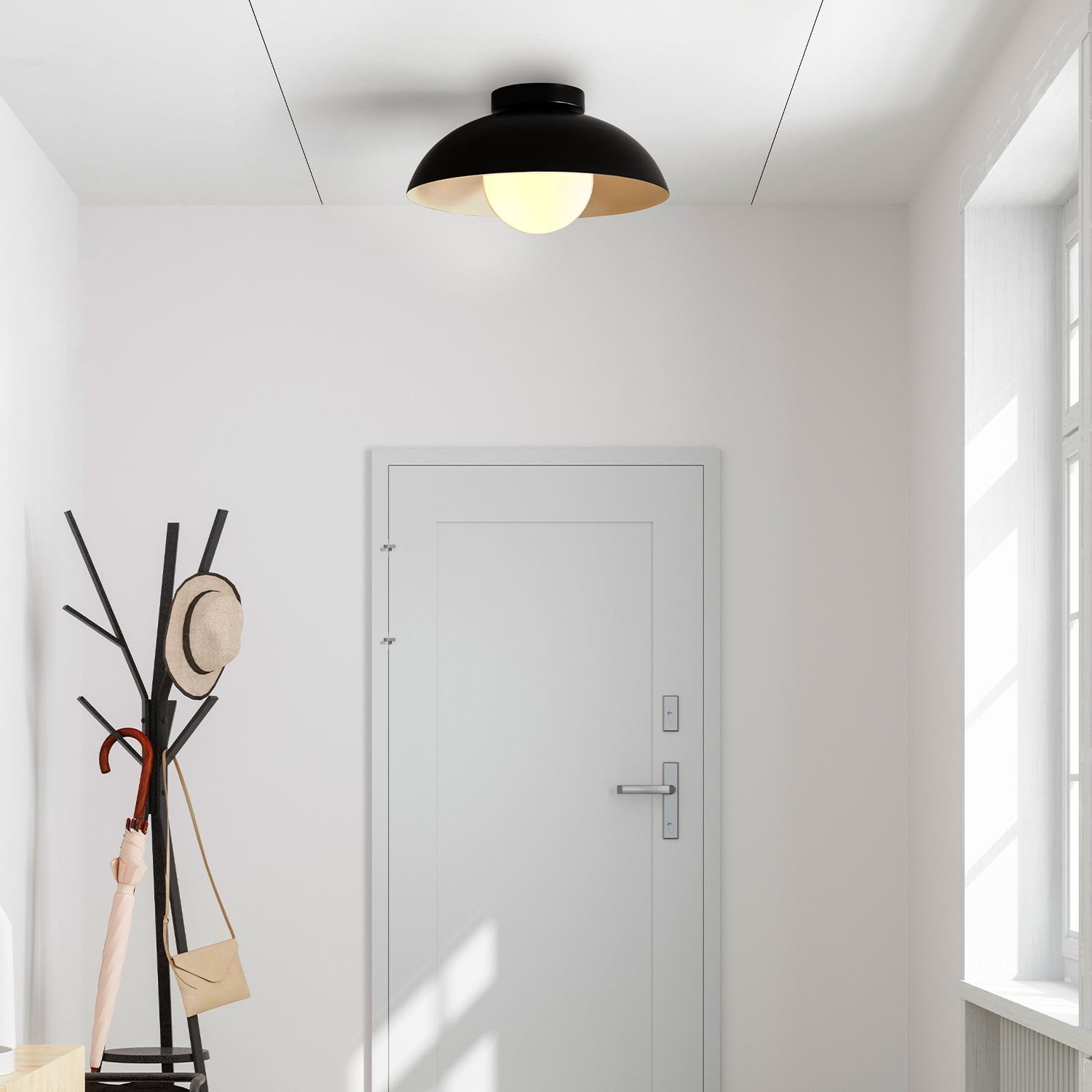 Globe Electric 1-Light Matte Black Indoor Flush Mount Ceiling Light White Opal Glass Shade