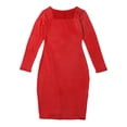 thumbnail image 1 of Mialoley Women Dress Solid Color Long Sleeve Rectangle Neck Low Chest Slim Outfit, 1 of 5