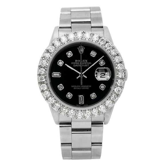 Pre-Owned Rolex Datejust 16200 36 mm Black Diamond Dial Stainless Steel Oyster Bracelet Men’s Watch