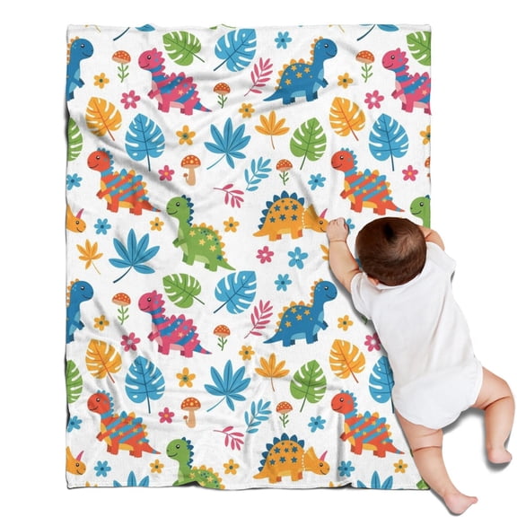 Colorful Dinosaurs Leaf White Pattern Blanket,Comfortable Soft Lamb Wool Throw Blanket,All Season,Warm Lightweight Blankets for Sofa Bed Couch Living Room Chair,30"x40"