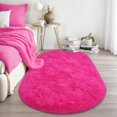 thumbnail image 3 of ASPILLOW Fluffy Oval Rugs for Bedroom,Non-Slip Ultra Soft Shaggy Carpet for Girls Room Dorm Living Room Home Decor,2.6x5.3ft Rose Red, 3 of 8
