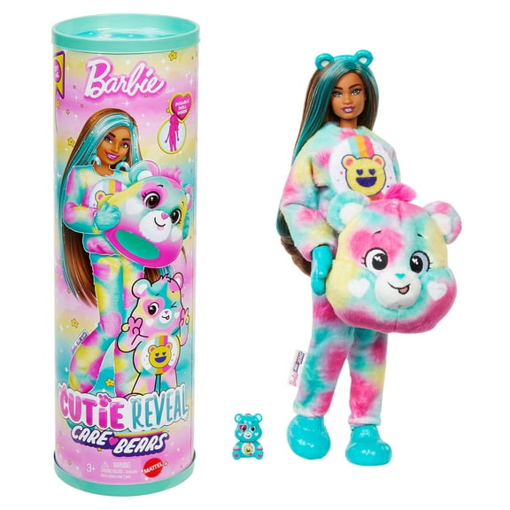 Barbie Cutie Reveal Care Bears Doll & Accessories, Series 2 Good Vibes Bear with 10 Surprises