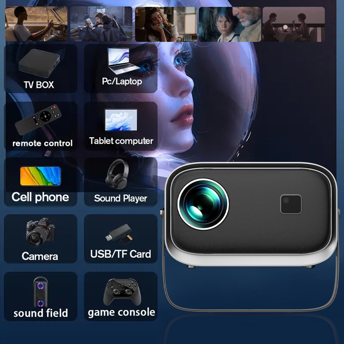 SGV Projector with WiFi and Bluetooth, 1080P Support Portable Projector, Auto Keystone and Electric Focus