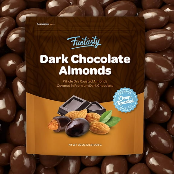 Funtasty Dark Chocolate Covered Roasted Almonds Candy, 2 Pound Pack