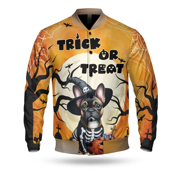 Trick or Treat French Bulldog Needs Candy Happy Halloween Night All Over Print 3D Baseball Jacket Dog Lover Gifts Bomber Jacket Softball - 02020