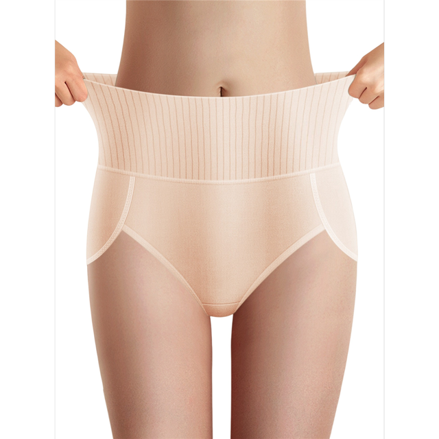 Women's Breathable Solid Color Triangle Underwear High Waist Tummy Control Hip Lifting Skin Color S