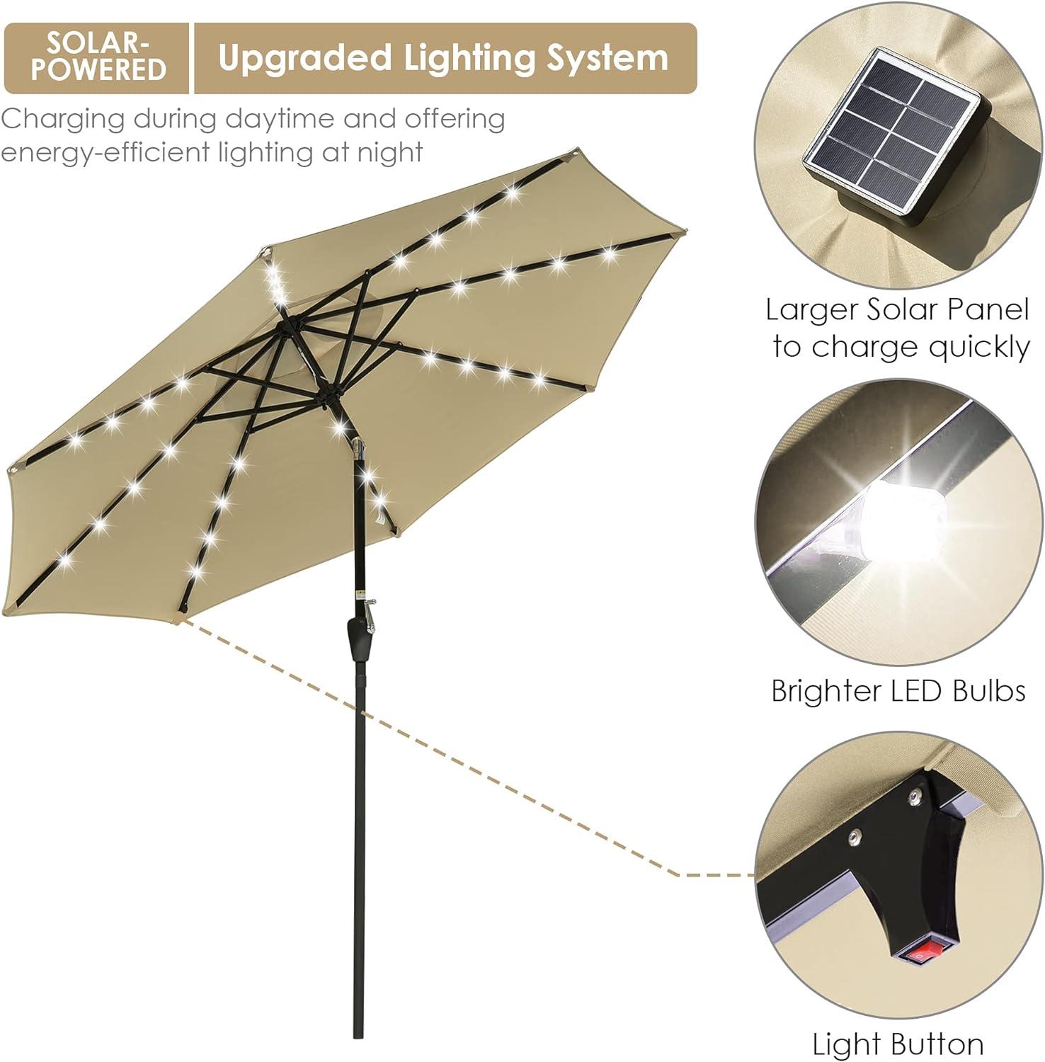 10ft Solar LED Outdoor Market Tilt Patio Umbrella, Beige