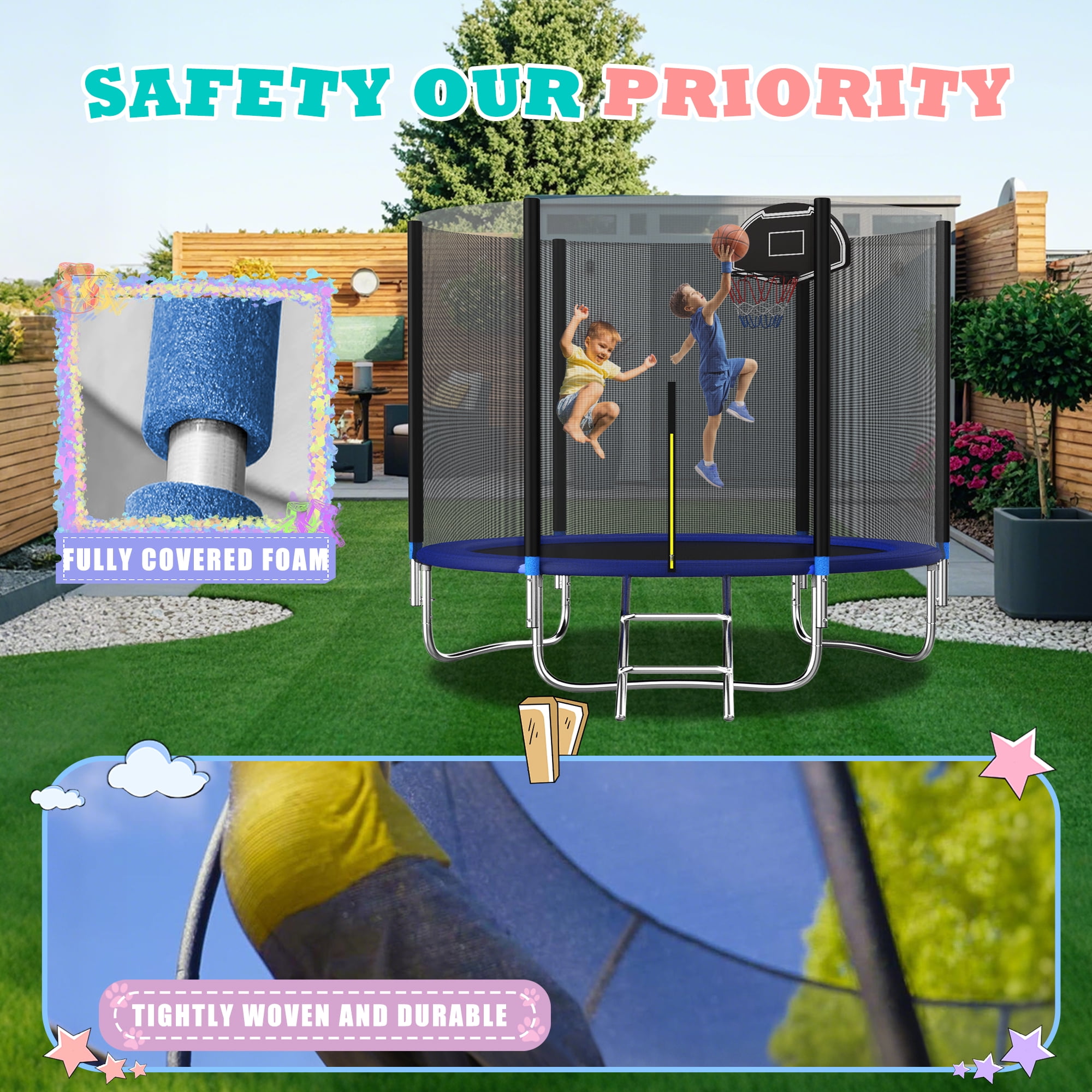 Shengchao Trade 10FT Recreational Trampoline with Enclosure Net and Ladder, Outdoor Anti-Rust, ASTM Approved