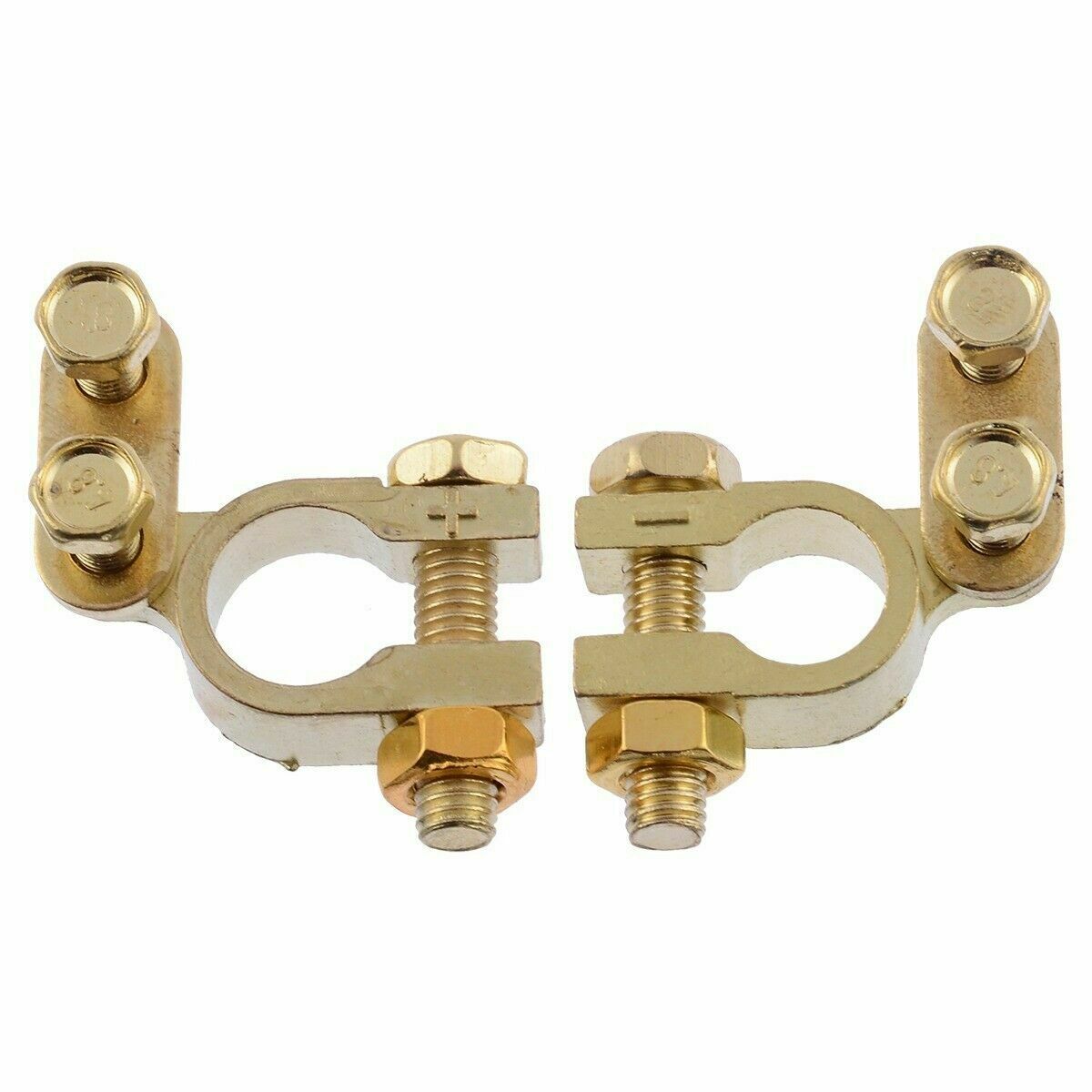 Universal Battery Terminal Connector Pair Brass Clamp Positive and