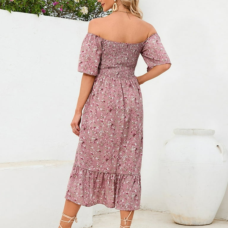 bravefron Maternity Dress for Women Floral Square Neck Maternity Maxi Dress Elegant Smocked Waist Flowy A-Line Casual Long Dress for Pregnancy