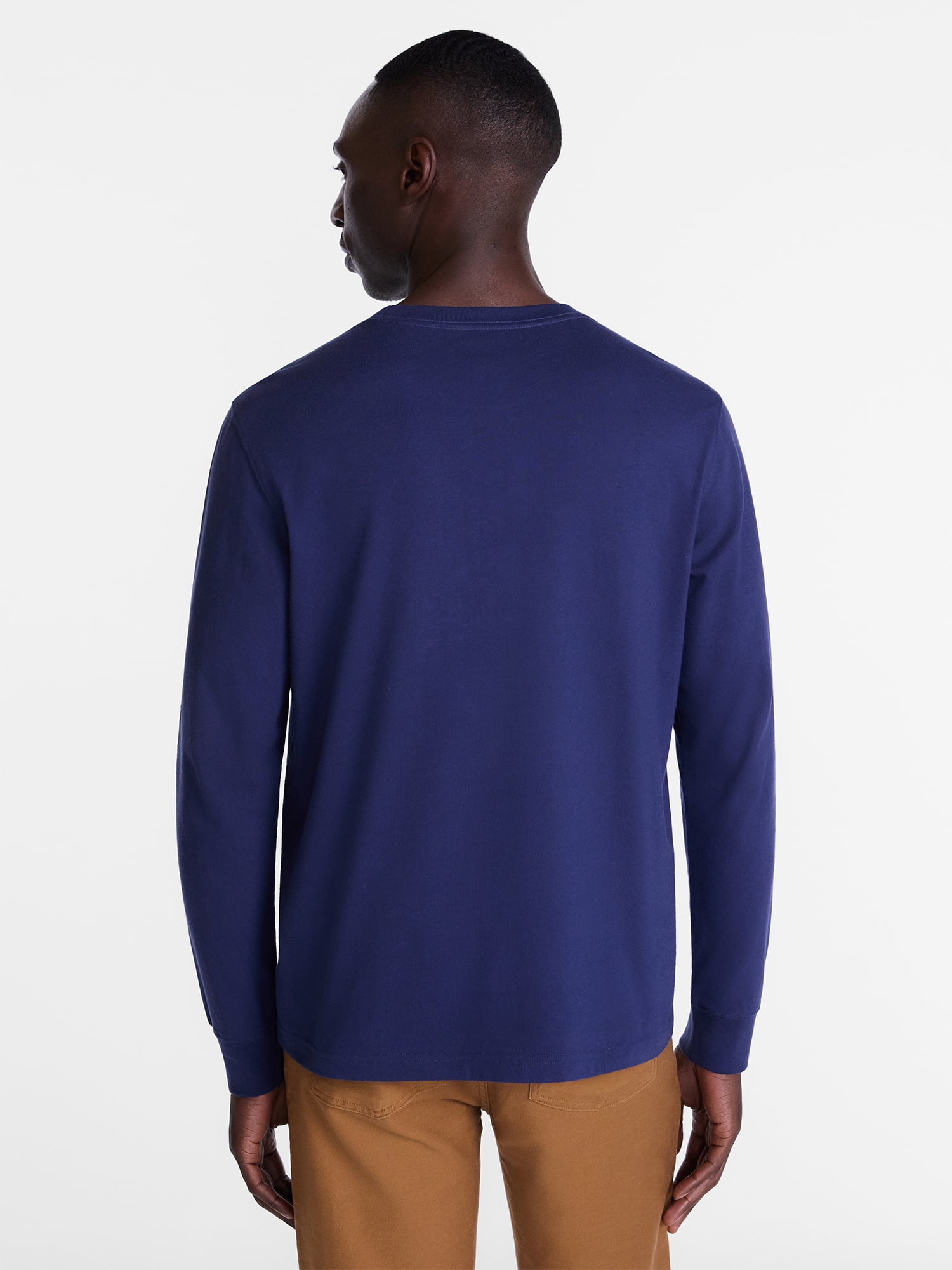 George Men's & Big Men's Cotton Crewneck T-Shirt with Long Sleeves, Size XS-3XL