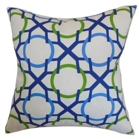 The Pillow Collection Lacbiche Geometric Blue Green Feather and Down Filled Throw Pillow ...