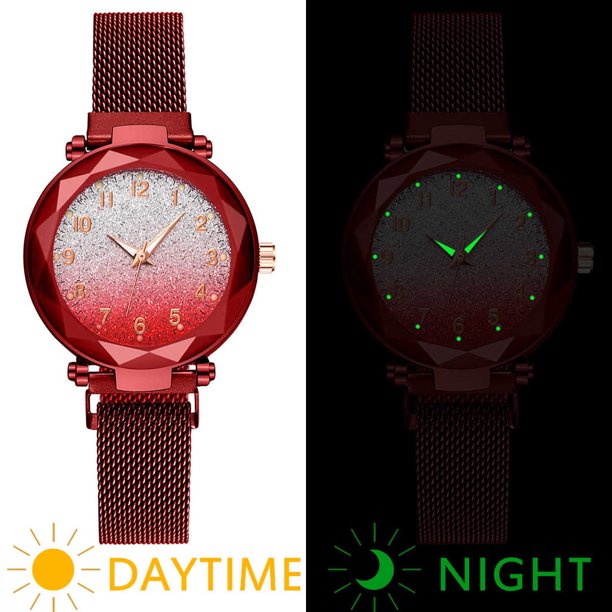 Reloj Luminoso De Color Degradado Con Hebilla Magnética Para Mujer