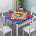 thumbnail image 3 of Colorful Rainbow Tie Dye Spiral Pattern Square Fitted Tablecloth with Elastic Edge,Square Table Cover,Washable Elastic Table Cover for Home Kitchen Party Decor 36"x36", 3 of 6