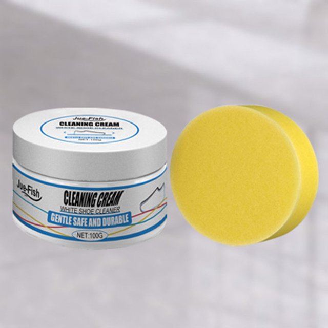 Crema de limpieza multifuncional con esponja de limpieza, herramientas de crema para limpieza de zapatos, color blanco