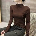 thumbnail image 4 of ClodeEU Womens Turtleneck Long Sleeve Shirts,Ribbed Slim Fit Basic Lightweight Thermal Underwear Tops Coffee,Womens Plus L, 4 of 7