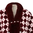 thumbnail image 4 of UTSJKR Women's Plaid Faux Fur Trim Cape Poncho, Winter Warm Open Front Shawl Coat, Pearl Decor Loose Outerwear for Party Daily Occasion Wine, 4 of 4