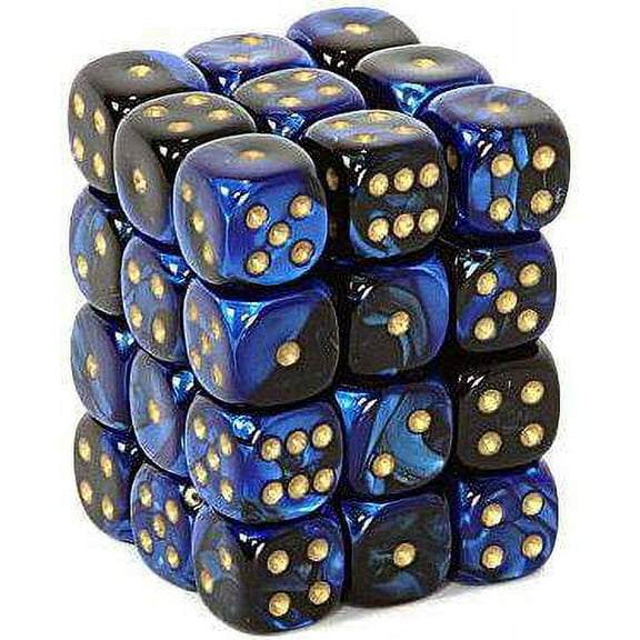 Chessex 6-Sided d6 Gemini Dice Pack (Black-Blue & Gold)