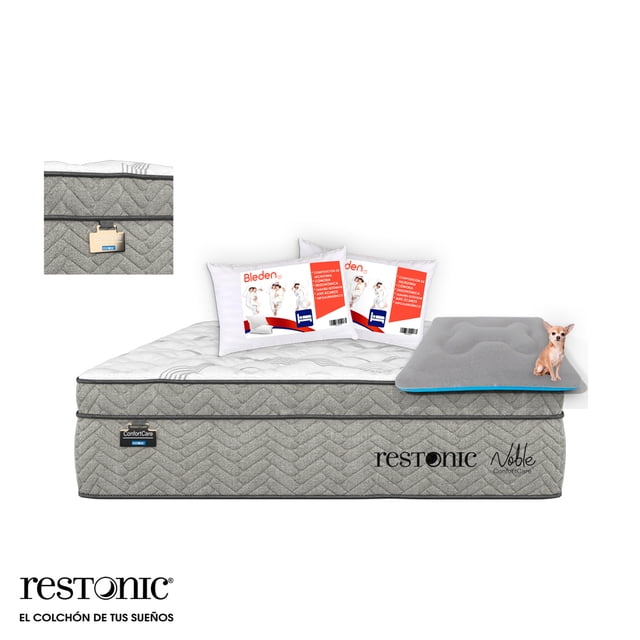 Colchón Matrimonial Restonic Noble Bamboo con 2 Almohadas Estándar y Camita de mascota