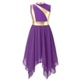 thumbnail image 5 of iiniim Girls Liturgical Praise Dance Dress Color Block Asymmetrical Worship Church Prayers Dancewear Purple 16, 5 of 7