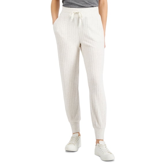 Style & Co Ribbed Jogger Pants Natural Oat Htr L
