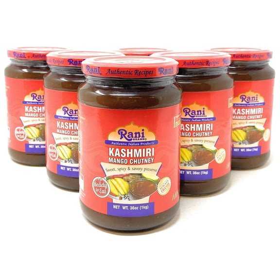 Rani Kashmiri Mango Chutney (Indian Preserve) 36oz (2.2lbs) 1kg Glass Jar, Ready to eat, Vegan, Pack of 5 1 FREE ~ Gluten Free, All Natural, NON-GMO