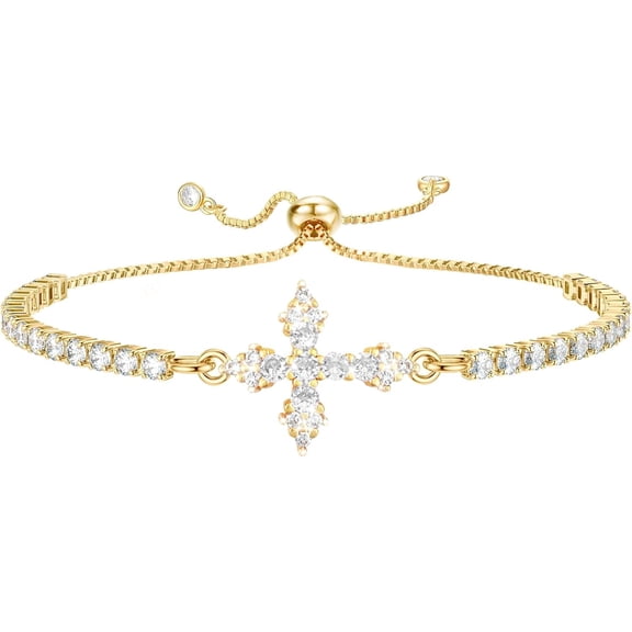 Trendy Cross Tennis Bracelet for Women, Dainty Catholic Religious Jewelry, Perfect Communion Birthday Holiday Gift for Mom Daughter Wife Sister Friend