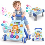 WonderStone 7-in-1 Baby Push Walker, Sit-to-Stand Baby Activity Center with Music & Lights, Educational Learning Toy for Boys and Girls Ages 6–18 Months, Blue