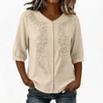 thumbnail image 2 of Womens Summer Cotton Linen Tops Elbow Length Sleeve V Neck Tshirts for Women Lightweight Pullover Casual Tees, 2 of 6
