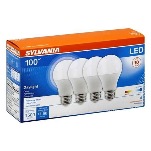 Sylvania LED 100 W Daylight Light Bulbs, Energy Saving (4 Pack)