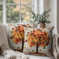 thumbnail image 3 of Fall Tree Pillow Covers 18x18 Set of 2 Vintage Rustic Autumn Maple Leaves Holiday Throw Pillow Covers Cotton Linen Cushion Cases for Farmhouse Living Room Decor, 3 of 6